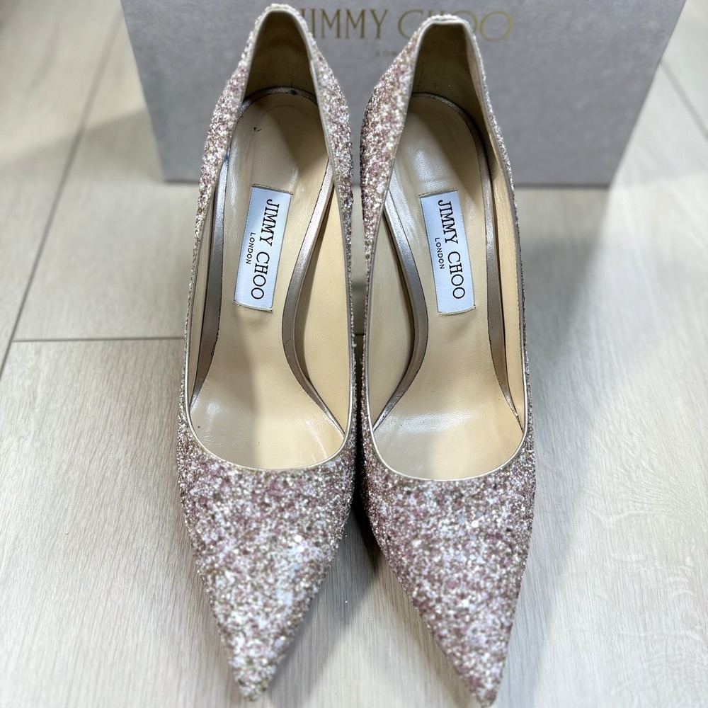 Jimmy Choo LOVE 100 Glitter Pumps Rosewood Mix 40.5 / 10.5B Heels Made in Italy